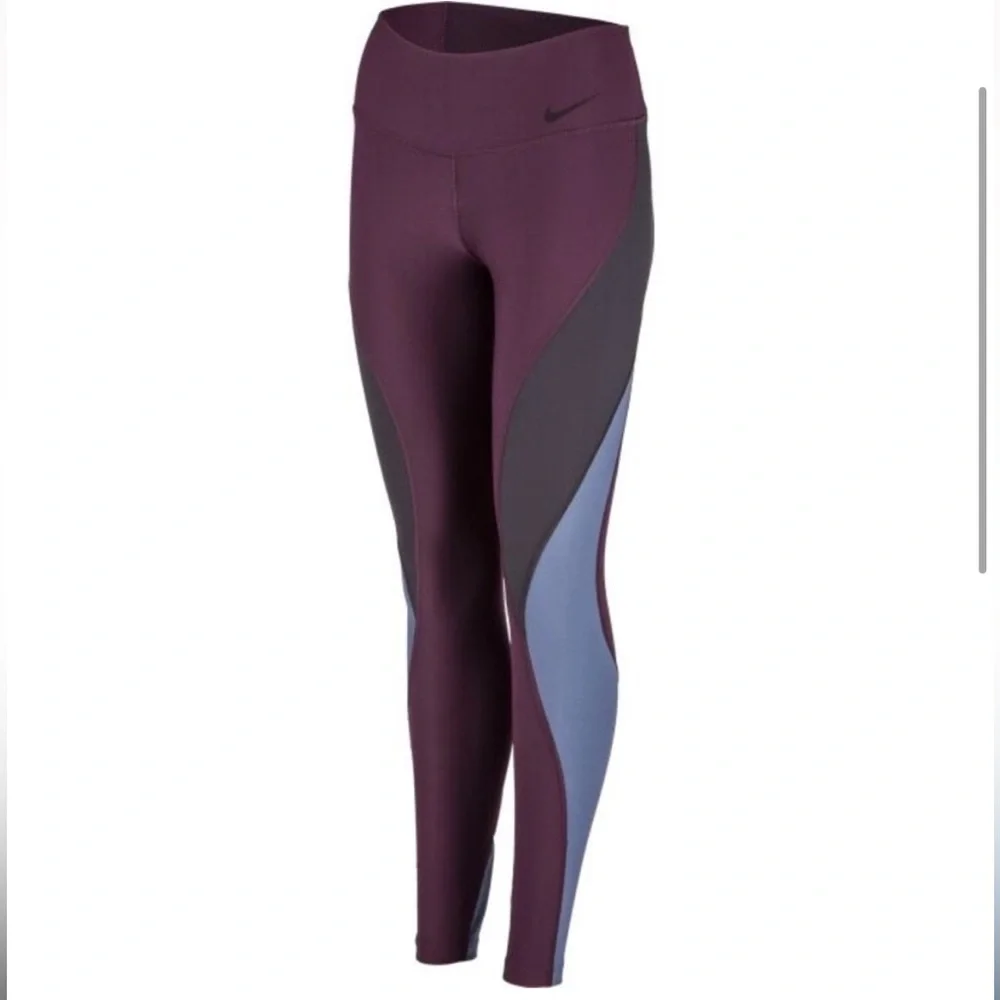 Nike Dri-Fit Power Legend Performance Athletic Leggings XL Burgundy Blue Black